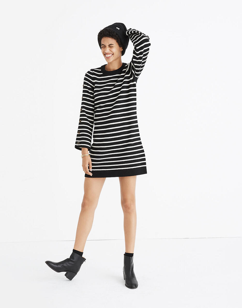 Madewell Merino Wool Blend Striped Button Detail Tunic Sweater Size XS